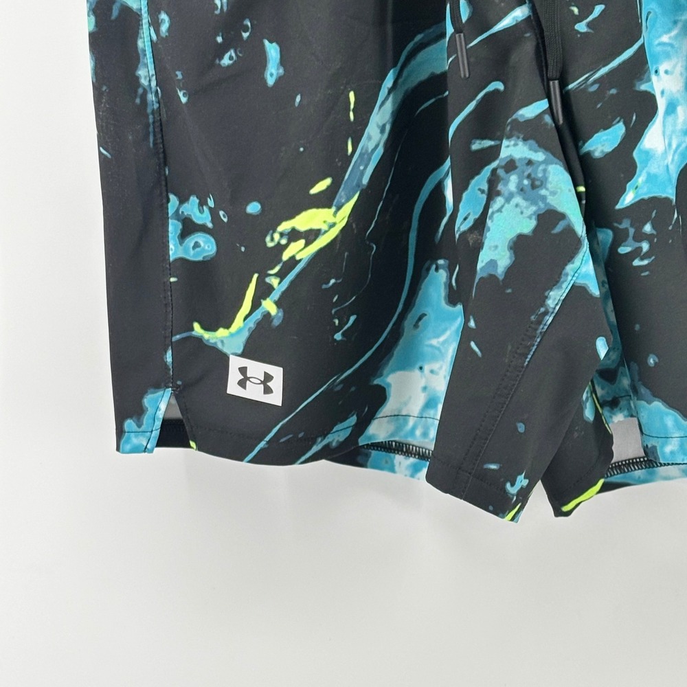 Under Armour Mens Loose Fit‎ Athletic Shorts Black Blue Marble Print Medium 7in - Picture 2 of 9